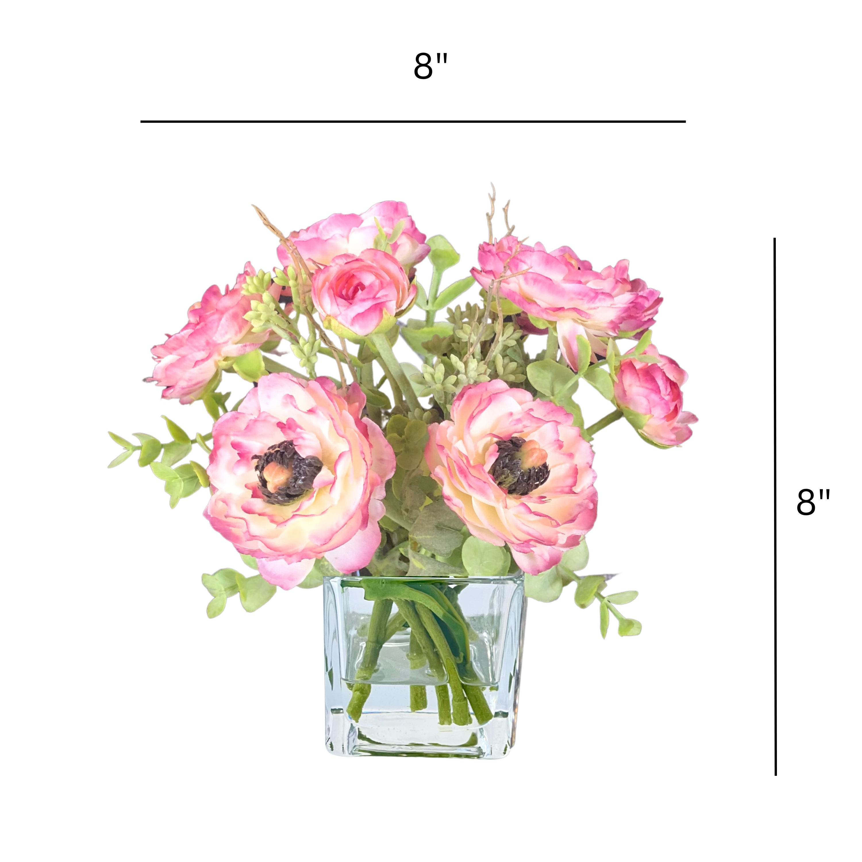 Real Touch Ranunculus Flower Arrangement in Vase - 8"-2