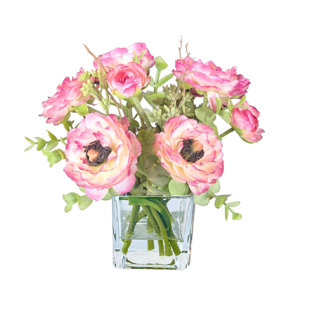 Real Touch Ranunculus Flower Arrangement in Vase - 8"-1