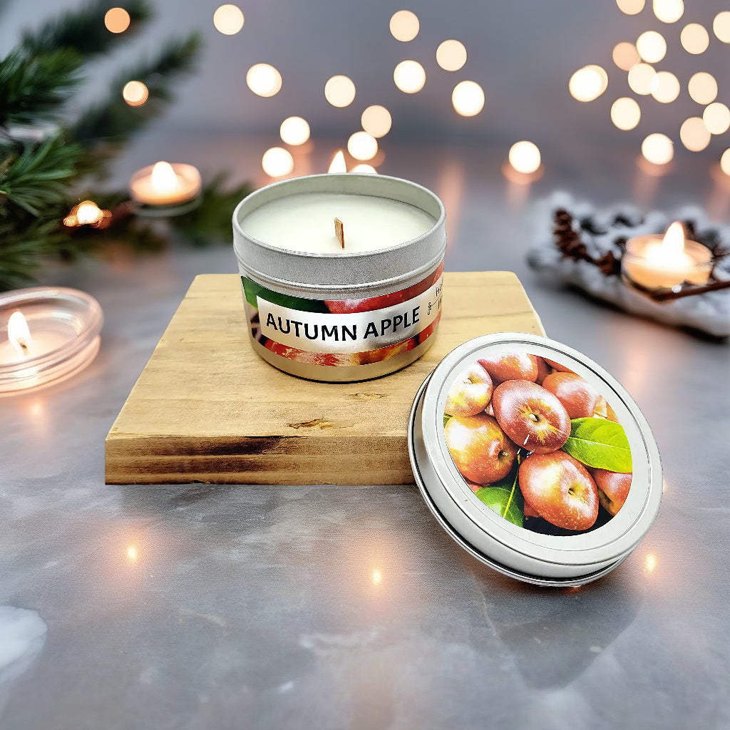 Holiday Wood Wick Candles Gift Set Cinnamon Vanilla Spiced and Autumn Apple (2 pack)-1