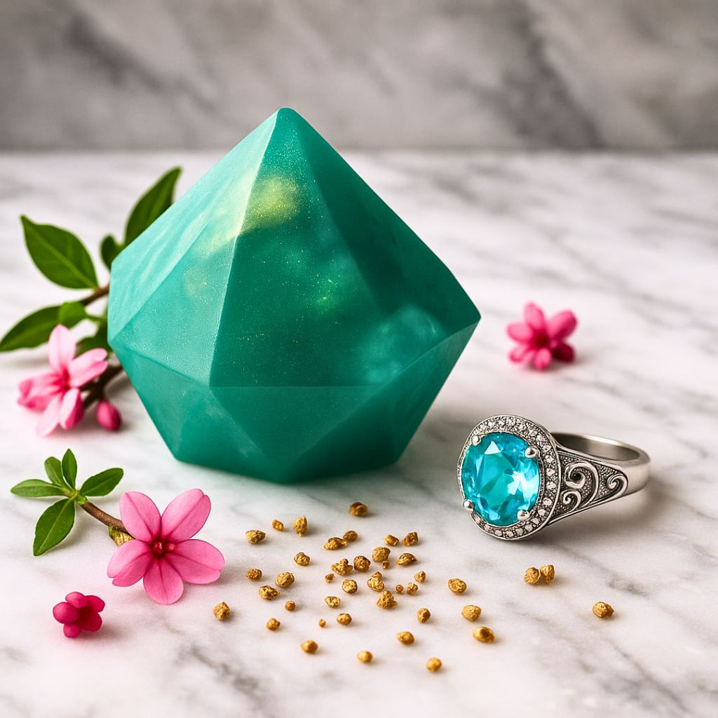 Birthstone Aquamarine Gem Soap with Hidden Silver Ring-1