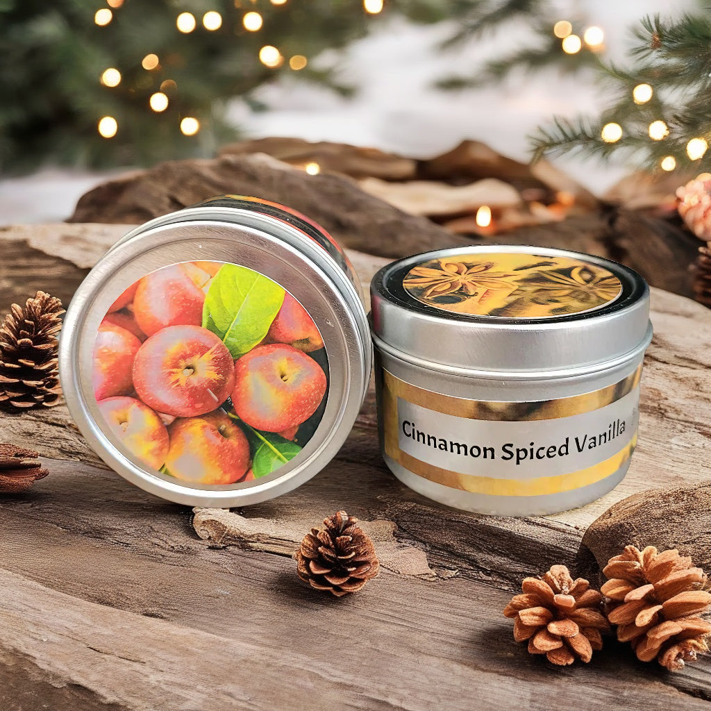 Holiday Wood Wick Candles Gift Set Cinnamon Vanilla Spiced and Autumn Apple (2 pack)-2